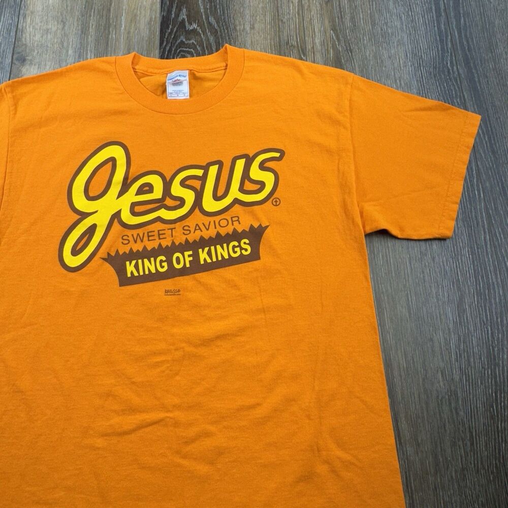 Vintage Jesus Shirt Mens L Orange Sweet Savior King Of Kings Christ Reese Tee